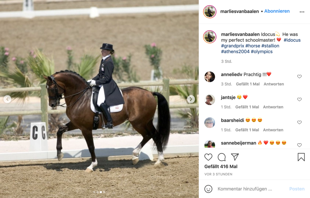 Marlies van Baalen’s Olympic dressage horse Idocus dies at the age of 31 –